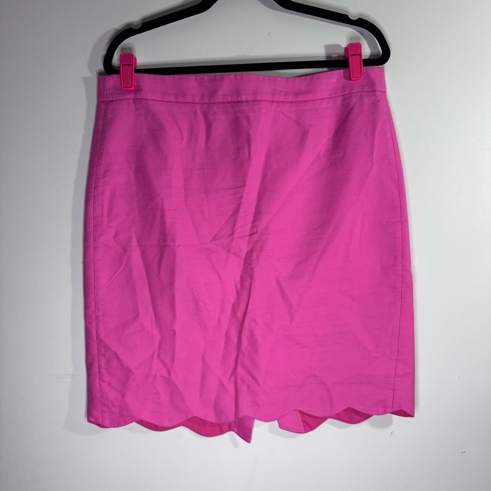 J.Crew Factory Hot Pink Scallop Hem Pencil Skirt Size 12 Cotton Preppy